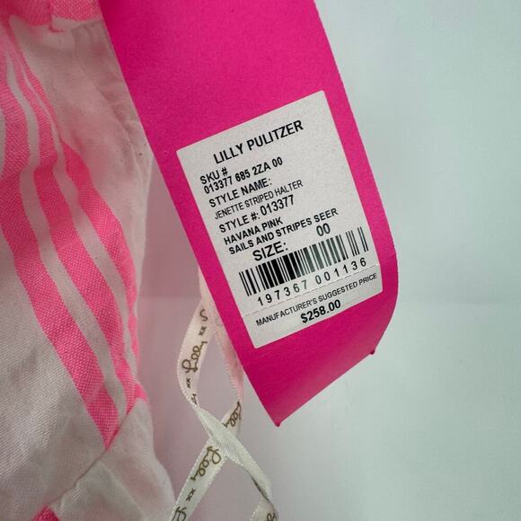 Lilly Pulitzer Jenette Halter Maxi Havana Pink Sails & Stripes Seersucker 00 NWT - Picture 11 of 12